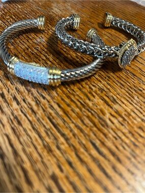 Silver and Gold Tone Pavé Cable Cuff Bracelet -2 tone women’s bracelets